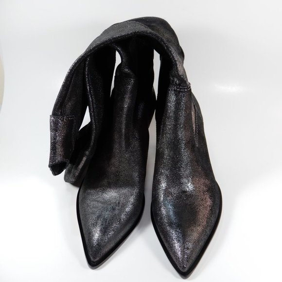 LARROUDE Louise Cowboy BOOTS Size 8 Shine Graphite Metallic Suede Leather $495 - Picture 9 of 15